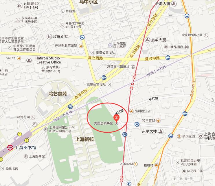 美国驻上海总领事馆交通地图